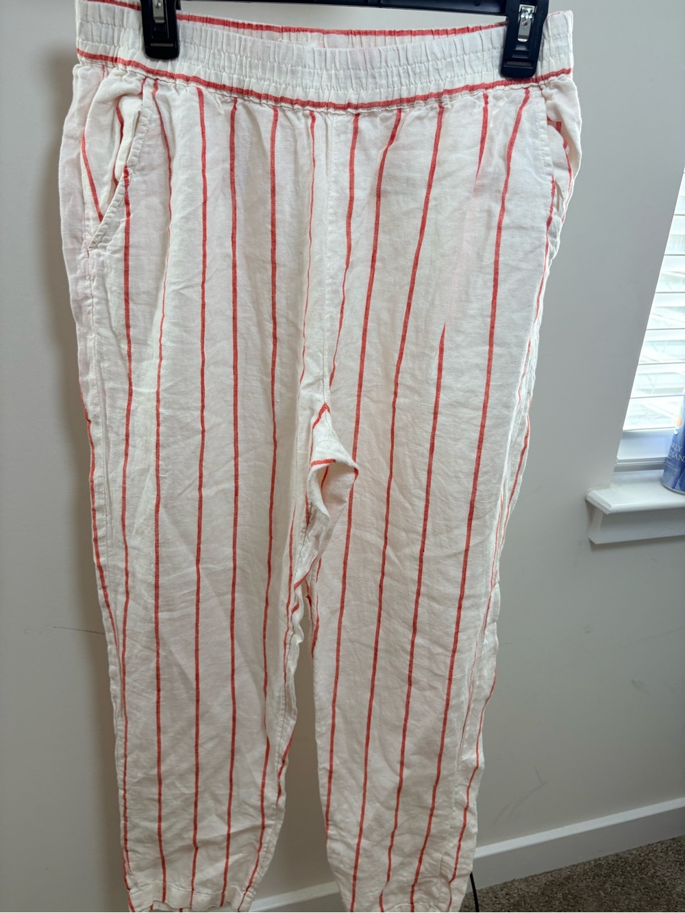 C&C California White Linen Pants with Red Stripe